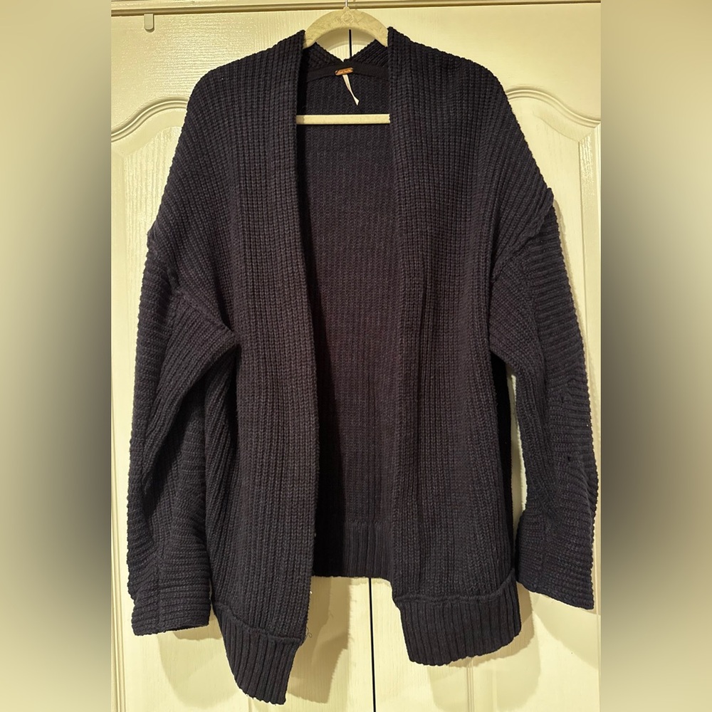 Free People Dark Charcoal Open Front Ribbed Cardigan - Picture 4 of 7